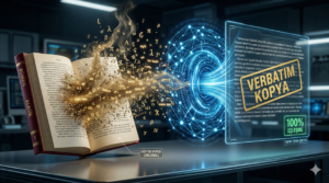 Ezberci Yapay Zeka Romanları Kopyalıyor: Taklitçi AI ve Telif Hakkı Sorunu Görseli.